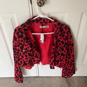 Red Cheetah Print Cropped Jacket